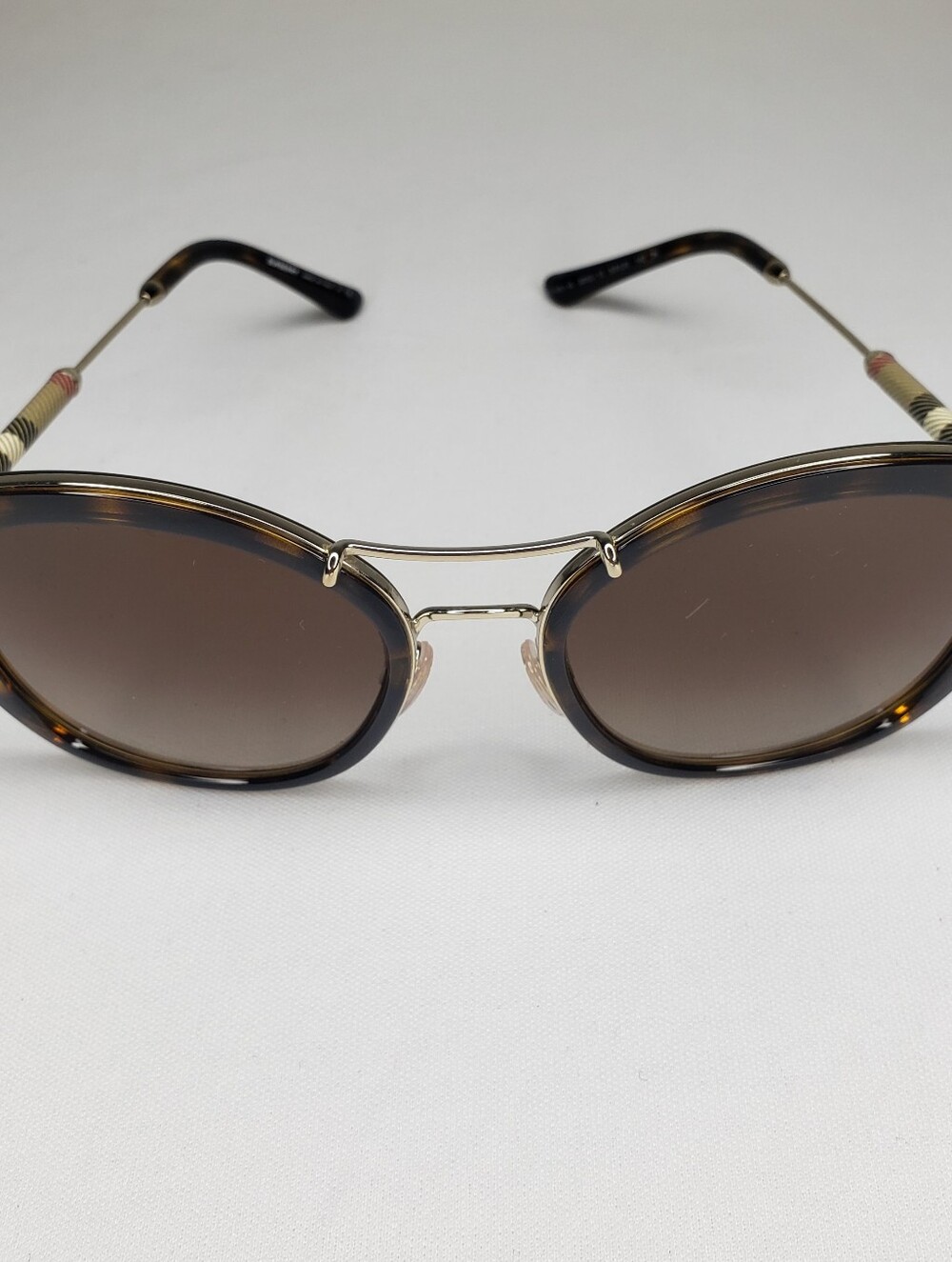 Burberry Brown Tortoiseshell Round Sunglasses with Gold Accents - Picture 8 of 8
